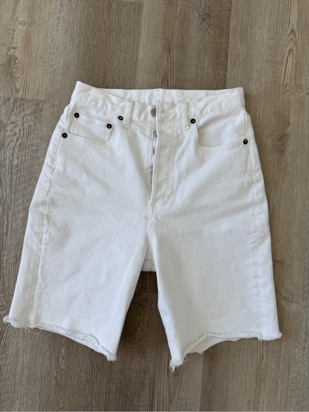 Agolde White Mid-Length Denim Shorts